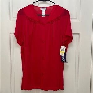 Deadstock Vintage Vanity Fair Bold Scarlet Red 100% Nylon Top - Size Medium